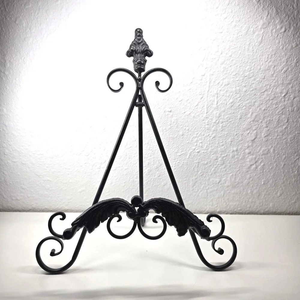 Black Metal Tabletop Easel Decorative Ornate Scrolls Display‎ Stand Art